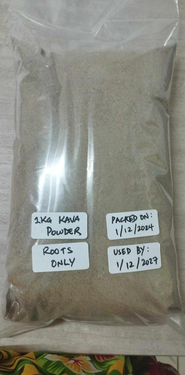 One kilogram bag of lateral root kava powder, roots only